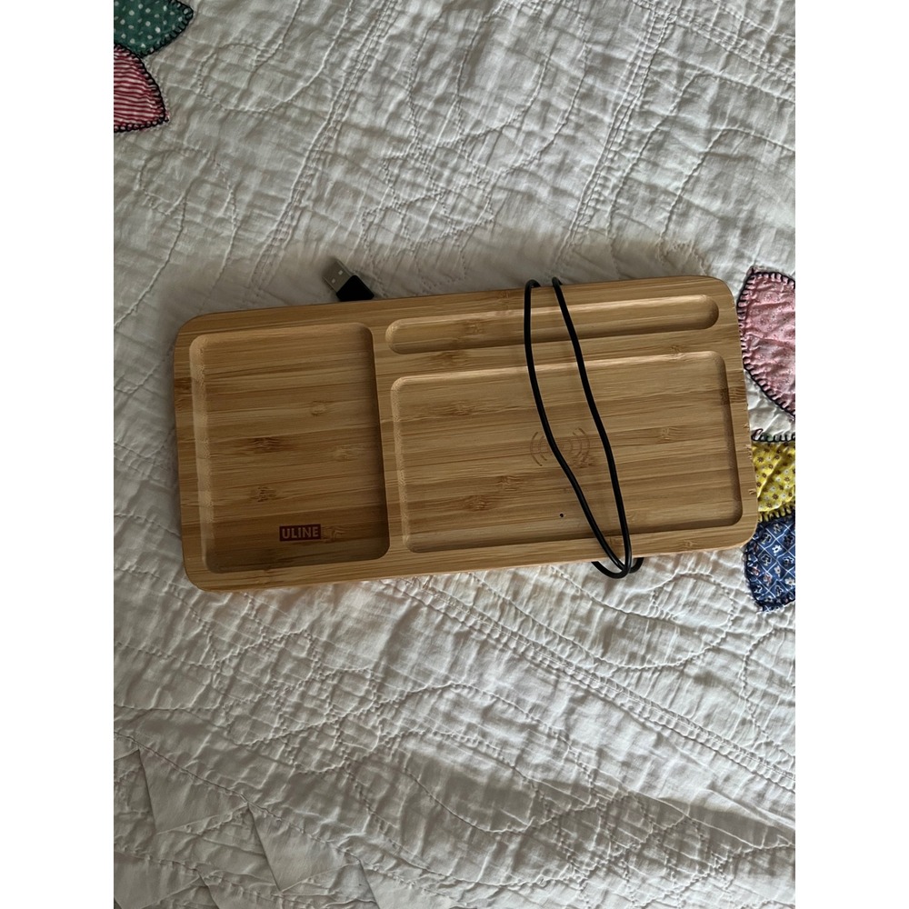 Uline Bamboo Wireless Charging Station Desk Tray H-8863 Wood Qi Charger